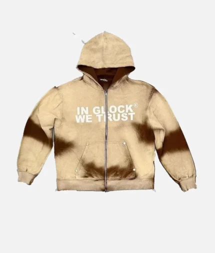 In Glock We Trust Zip Up Hoodie Mocha 2